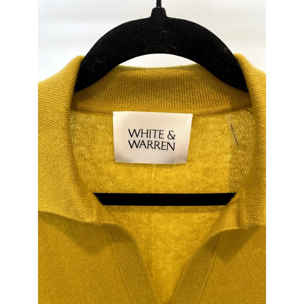 White + Warren Cashmere Long-Sleeved Polo in Chartreuse Yellow size S small - Picture 3 of 6